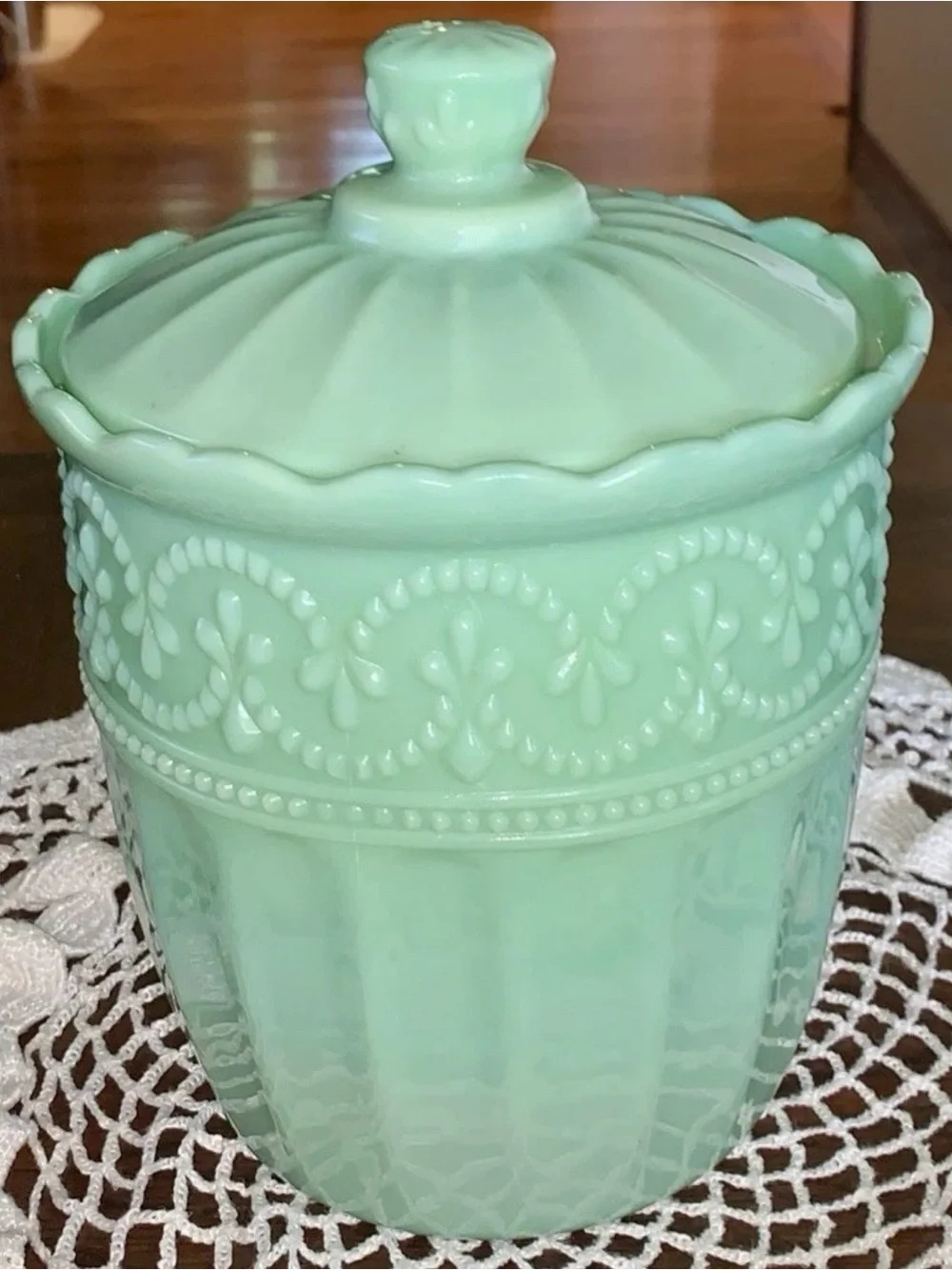 Pioneer Woman Jadeite Cookie Jar Timeless Beauty Green Glass Canister